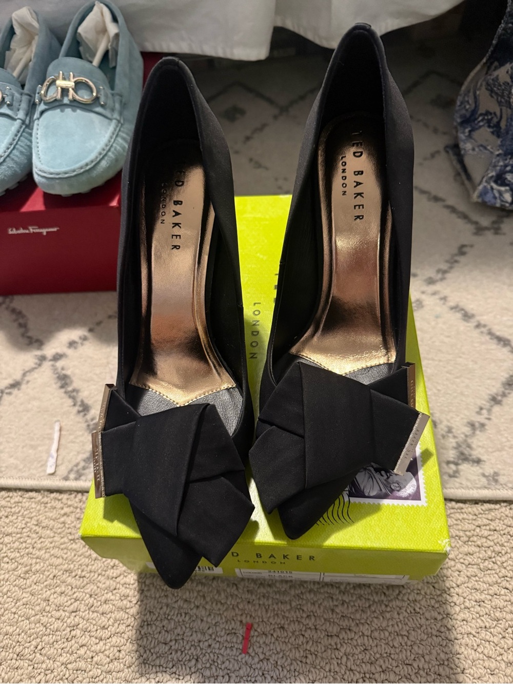 Ted Baker Black Pointed-Toe Bow Pumps